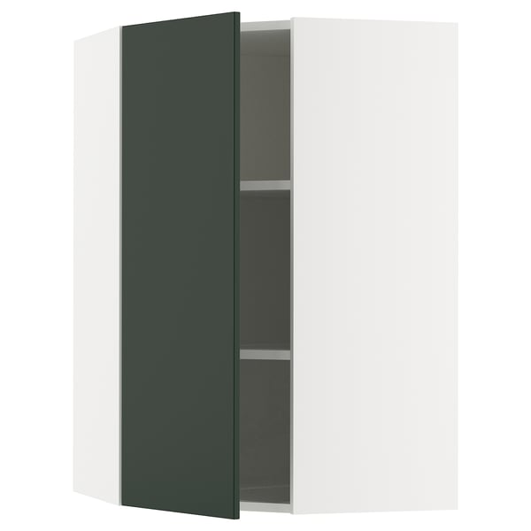 SEKTION Corner wall cabinet with shelves, white/Havstorp deep green, 66x37x102 cm