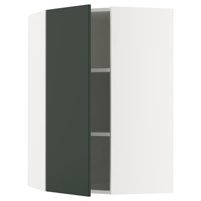 SEKTION Corner wall cabinet with shelves, white/Havstorp deep green, 66x37x102 cm