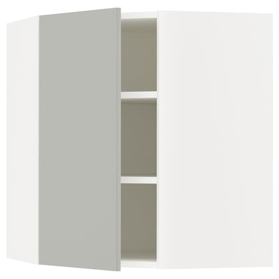 SEKTION Corner wall cabinet with shelves, white/Havstorp light grey, 66x37x76 cm