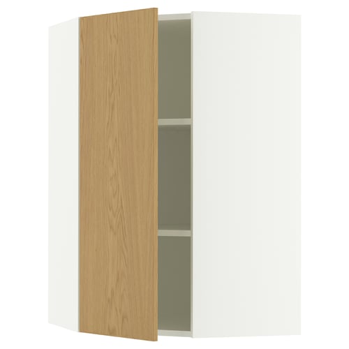 A SEKTION kitchen cabinet with a light oak door featuring a modern design. It has a sleek, rectangular shape with two visible shelves inside.