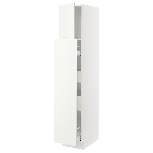 A white SEKTION kitchen cabinet with two adjustable shelves and reversible doors.