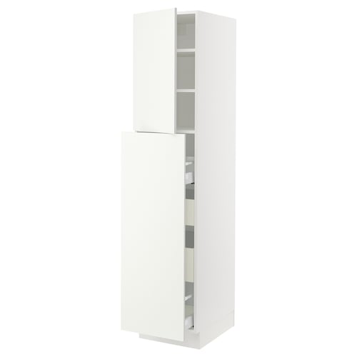 A white SEKTION kitchen cabinet with two doors and inner shelves.
