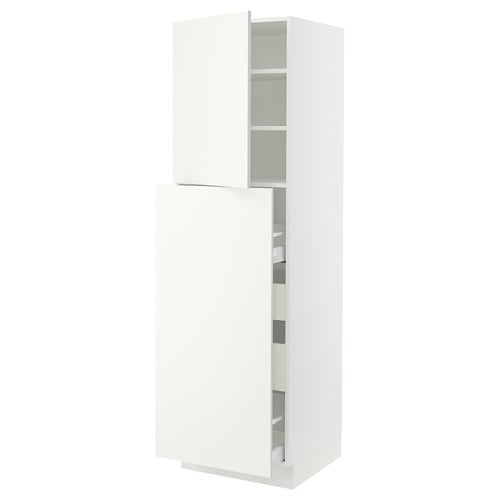 White SEKTION kitchen cabinets with adjustable shelves, glossy finish.