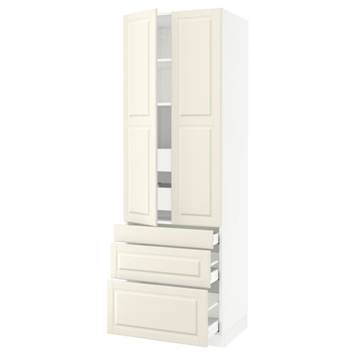 SEKTION kitchen cabinet in off-white with bevelled doors and drawers, featuring adjustable shelves and smooth-running drawers.