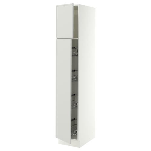 SEKTION High cabinet w door/wire baskets, white/Aspudden light grey, 38x61x203 cm