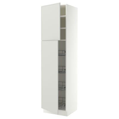 SEKTION High cabinet w door/wire baskets, white/Aspudden light grey, 61x61x229 cm