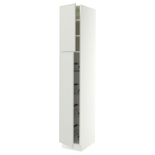 SEKTION High cabinet w door/wire baskets, white/Aspudden light grey, 38x61x229 cm
