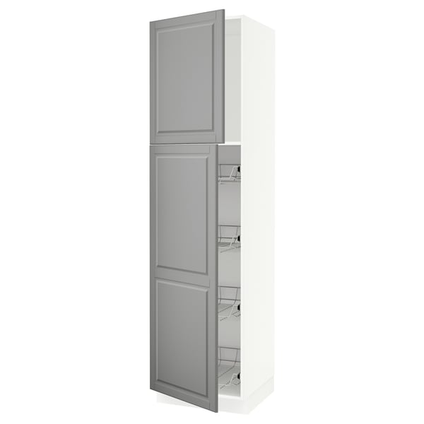 SEKTION High cabinet w door/wire baskets, white/Bodbyn grey, 61x61x229 cm