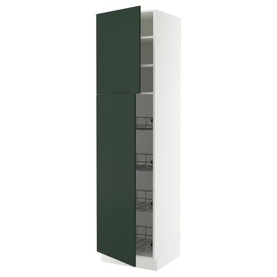 SEKTION High cabinet w door/wire baskets, white/Havstorp deep green, 61x61x229 cm