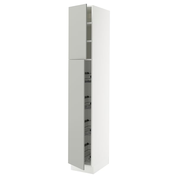 SEKTION High cabinet w door/wire baskets, white/Havstorp light grey, 38x61x229 cm