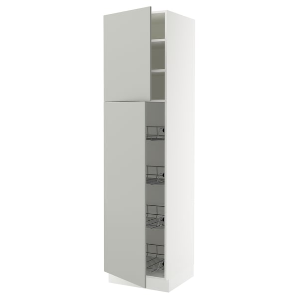 SEKTION High cabinet w door/wire baskets, white/Havstorp light grey, 61x61x229 cm