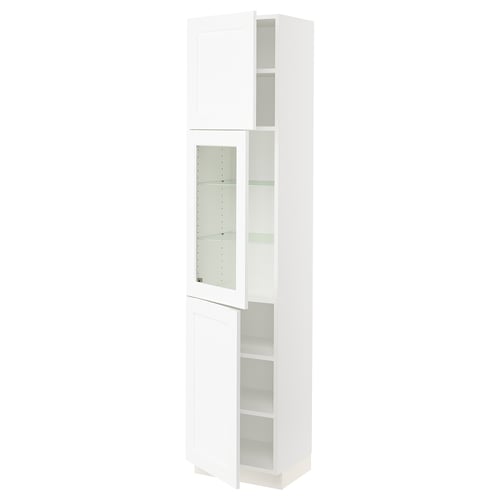White SEKTION kitchen cabinet with glass door and adjustable shelves. Modern and sleek design.