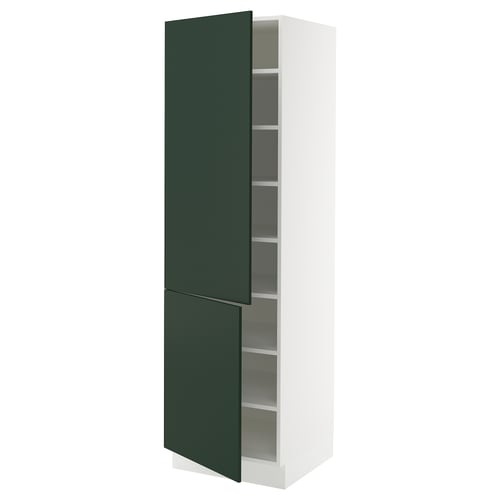 SEKTION kitchen cabinet with green havstorp doors, white frame, 3 shelves.