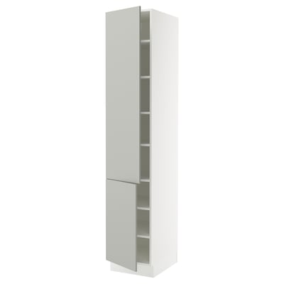 SEKTION High cabinet with shelves/2 doors, white/Havstorp light grey, 46x61x229 cm