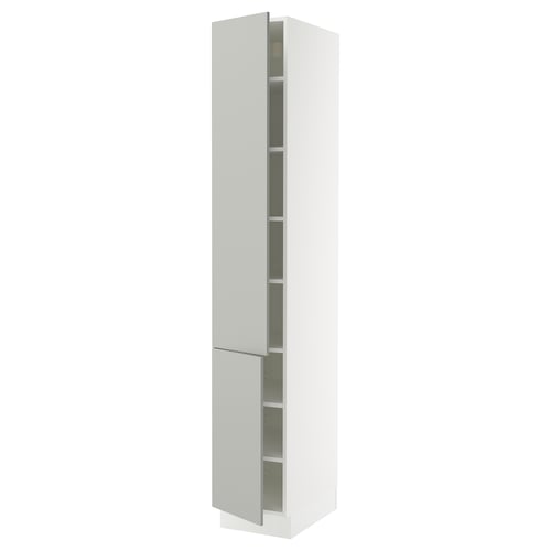 Ikea SEKTION white tall storage cabinet with adjustable shelves.