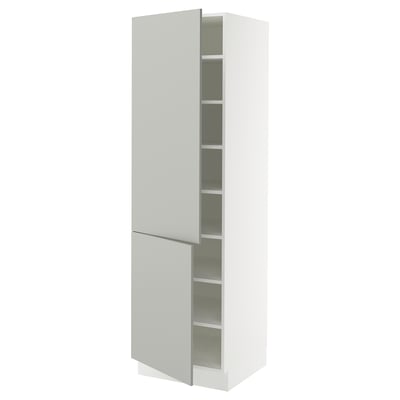 SEKTION High cabinet with shelves/2 doors, white/Havstorp light grey, 61x61x203 cm