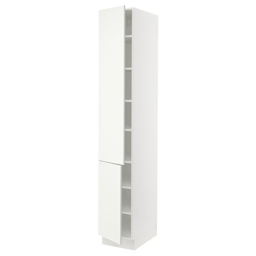 SEKTION white kitchen cabinet with adjustable shelves, sleek modern design.