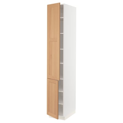 SEKTION High cabinet with shelves/2 doors, white/Vedhamn oak, 38x61x229 cm