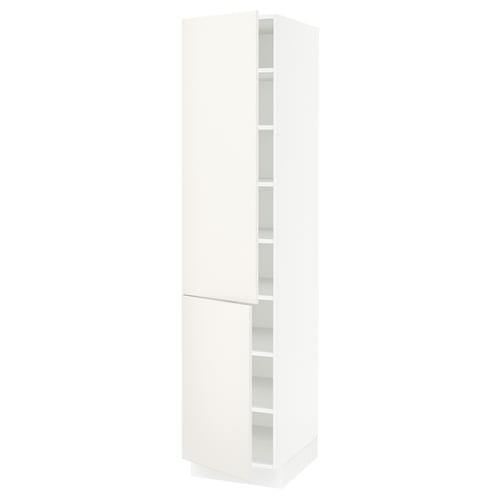 A white SEKTION tall kitchen cabinet with a sleek design and adjustable shelves.