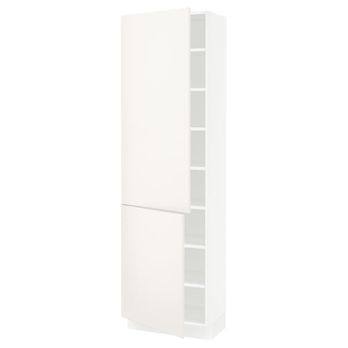 White ikea SEKTION kitchen cabinet, tall and narrow, smooth finish, rectangular shape.