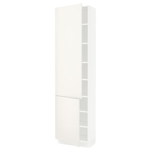 White SEKTION kitchen cabinet with smooth finish, rectangular shape, and adjustable shelves.