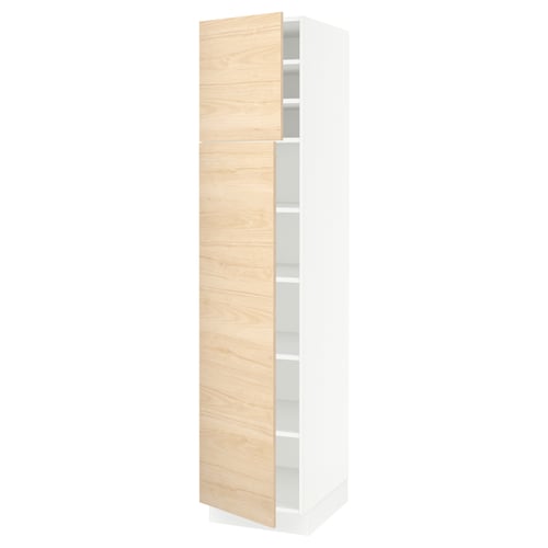 SEKTION white tall cabinet, light ash door, modern design, four shelves.