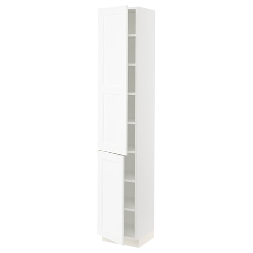 SEKTION white kitchen cabinet with adjustable shelves, sleek design, durable material.
