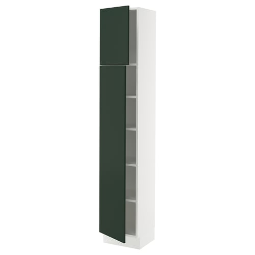 White SEKTION cabinet with green doors, 2 shelves.