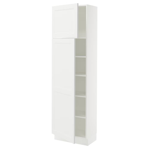 A white SEKTION kitchen cabinet with two doors, one adjustable shelf, and a door damper. The cabinet has a sleek, modern design.
