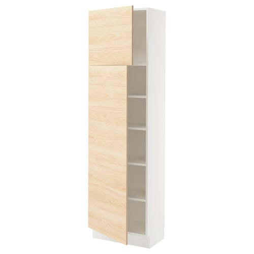 SEKTION kitchen cabinet, light ash wood, white frame, tall, two-door design with adjustable shelves.