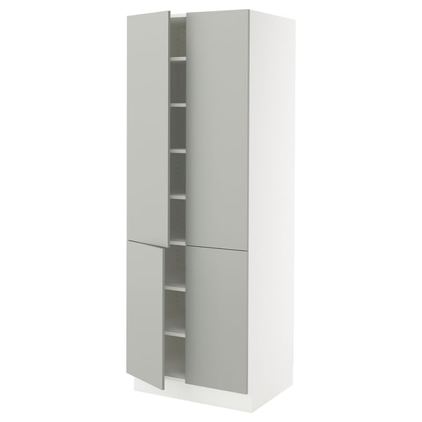 SEKTION High cabinet with shelves/4 doors, white/Havstorp light grey, 76x61x203 cm