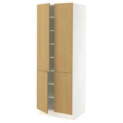 SEKTION High cabinet with shelves/4 doors, white/Sinarp oak veneer, 76x61x203 cm