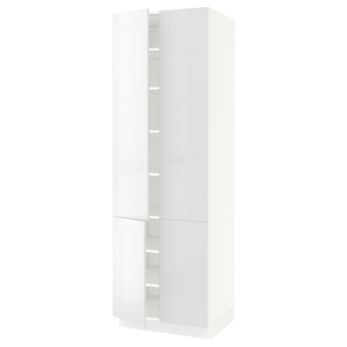 A white SEKTION kitchen cabinet with a glossy finish. It sleek, modern design with two doors and adjustable shelves.