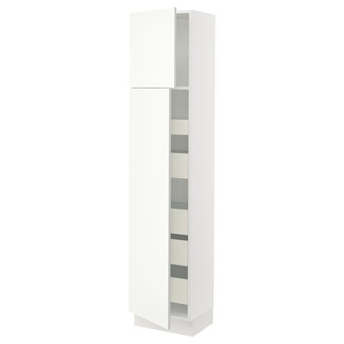 White SEKTION cabinet with vallstena fronts, tall and slim, modern design.