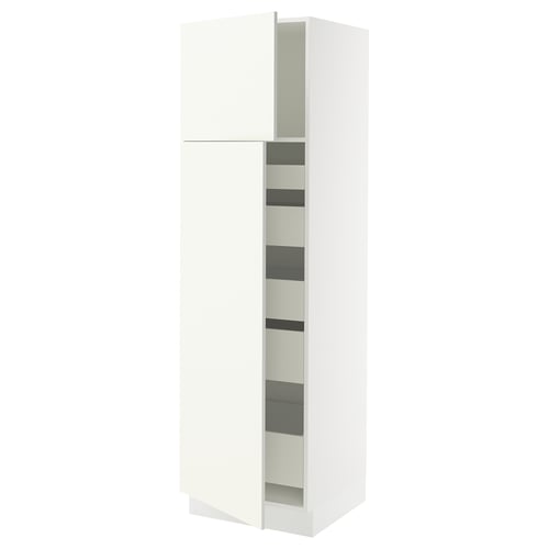 A white SEKTION kitchen cabinet with adjustable shelves and a sleek, modern design.