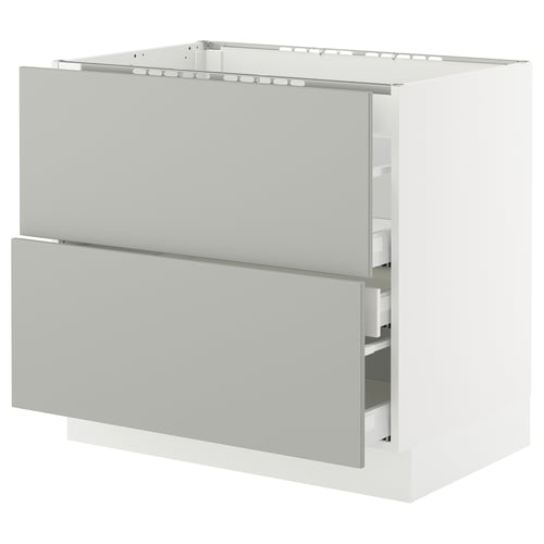 Modern light grey kitchen drawer unit, rectangular shape, minimalist design.