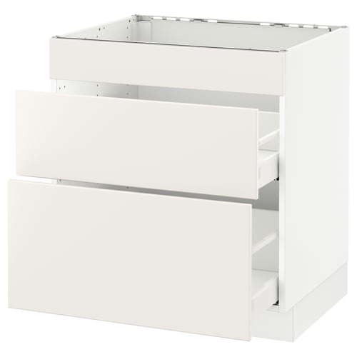 White SEKTION kitchen cabinet with maximera drawer, smooth lines, particleboard.