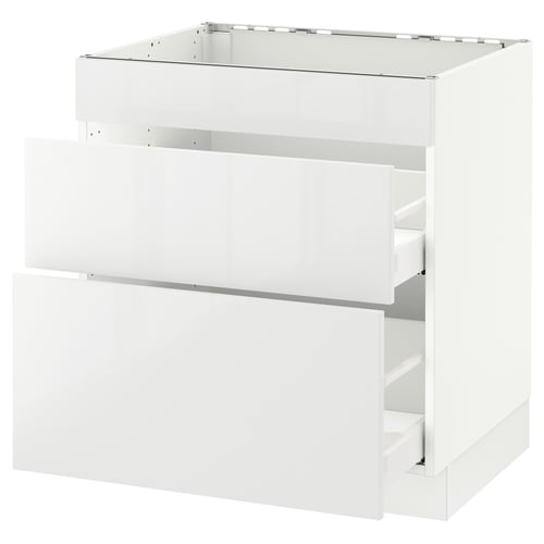 White kitchen cabinet with smooth drawers, modern, glossy finish.