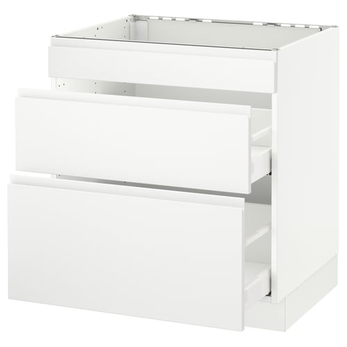 A white SEKTION kitchen cabinet with drawers. Its modern, with clean lines and minimalist design.