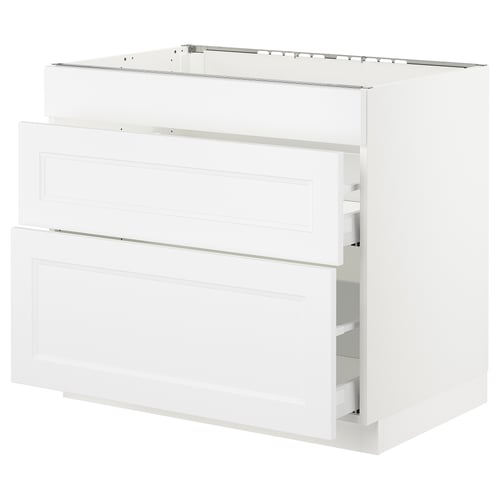 White SEKTION kitchen cabinet with drawers, modern design.