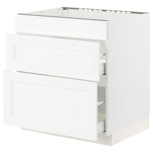 A white SEKTION kitchen cabinet with a sleek, modern design, featuring two drawers and a door.