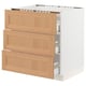 SEKTION / MAXIMERA Base cab f hob/3 fronts/3 drawers, white/Vedhamn oak, 76x61x76 cm