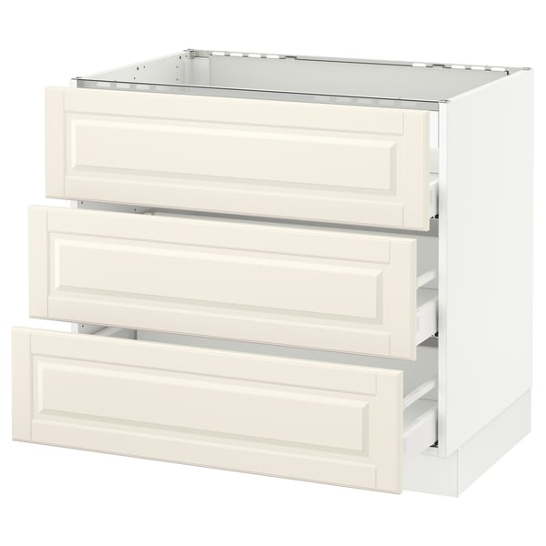 Off-white SEKTION kitchen cabinet with three drawers, particleboard.