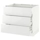 A white SEKTION kitchen cabinet with three drawers, featuring a modern, glossy design.
