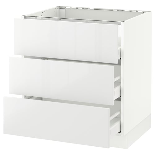 White SEKTION kitchen unit with glossy drawers, modern design.
