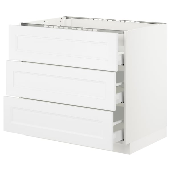 An ikea SEKTION kitchen cabinet in white with multiple drawers and a sleek, modern design.