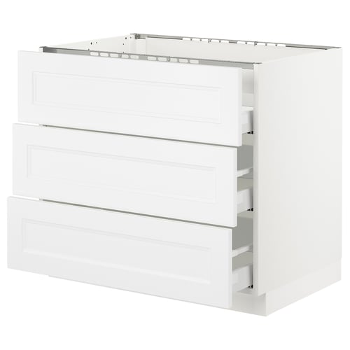 An ikea SEKTION kitchen cabinet in white with multiple drawers and a sleek, modern design.
