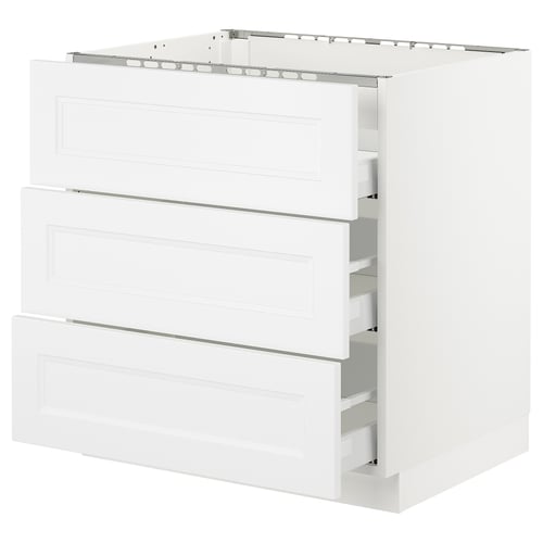 SEKTION kitchen unit in white with three drawers, sleek modern design, made from particleboard and foil.
