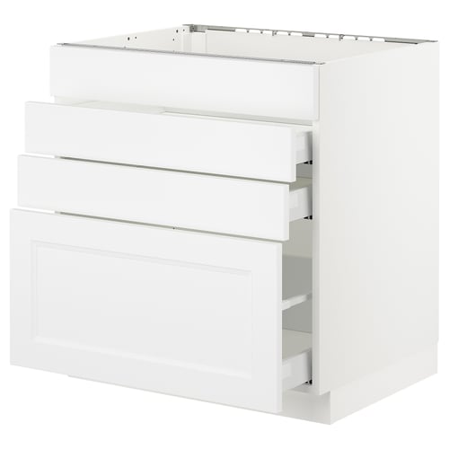 SEKTION white kitchen cabinet with multiple drawers.
