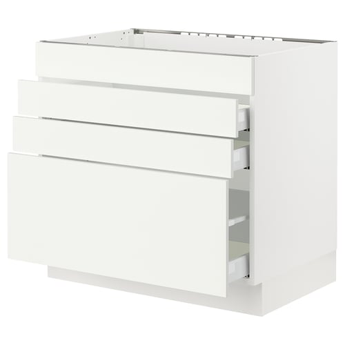White SEKTION kitchen cabinet, modern design, three drawers with metal runners, smooth close, rectangular, 19mm thick.